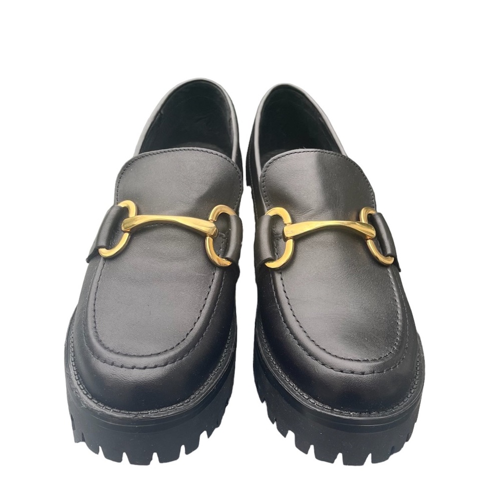 Steve Madden Women’s Arlowe/Arlo Lug Sole Leather Loafers golden metal Sz 8.5